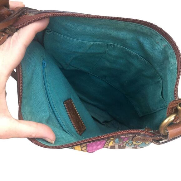 Vintage Graphic Fossil Cotton Leather Boho Hippie Bag - Picture 7 of 11